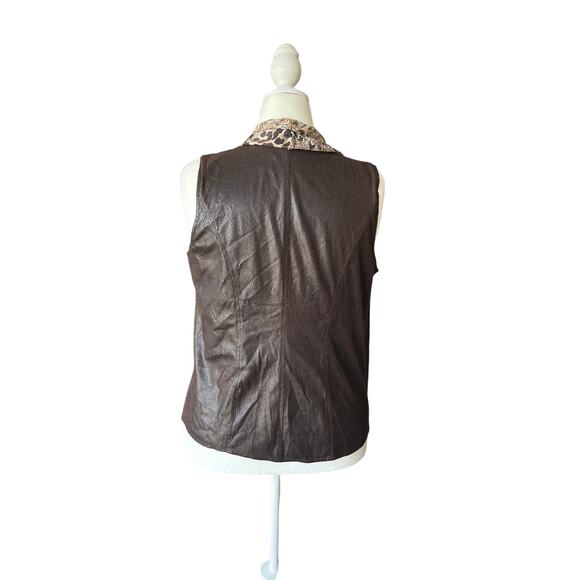 Easywear By Chico's Chiffon and Faux Leather Brown Vest Women's Size 1 (Medium) - Picture 4 of 9